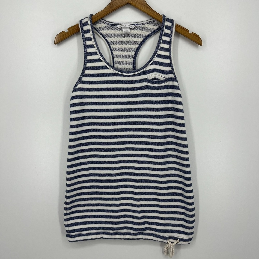 Victoria's Secret Tank Top Women's Size XS Blue Striped Sleeveless Cotton